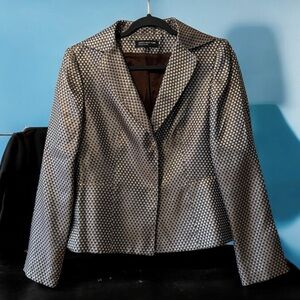 Jones NY Metallic Shimmery Bronze/Silver/Brown Gingham Blazer Jacket